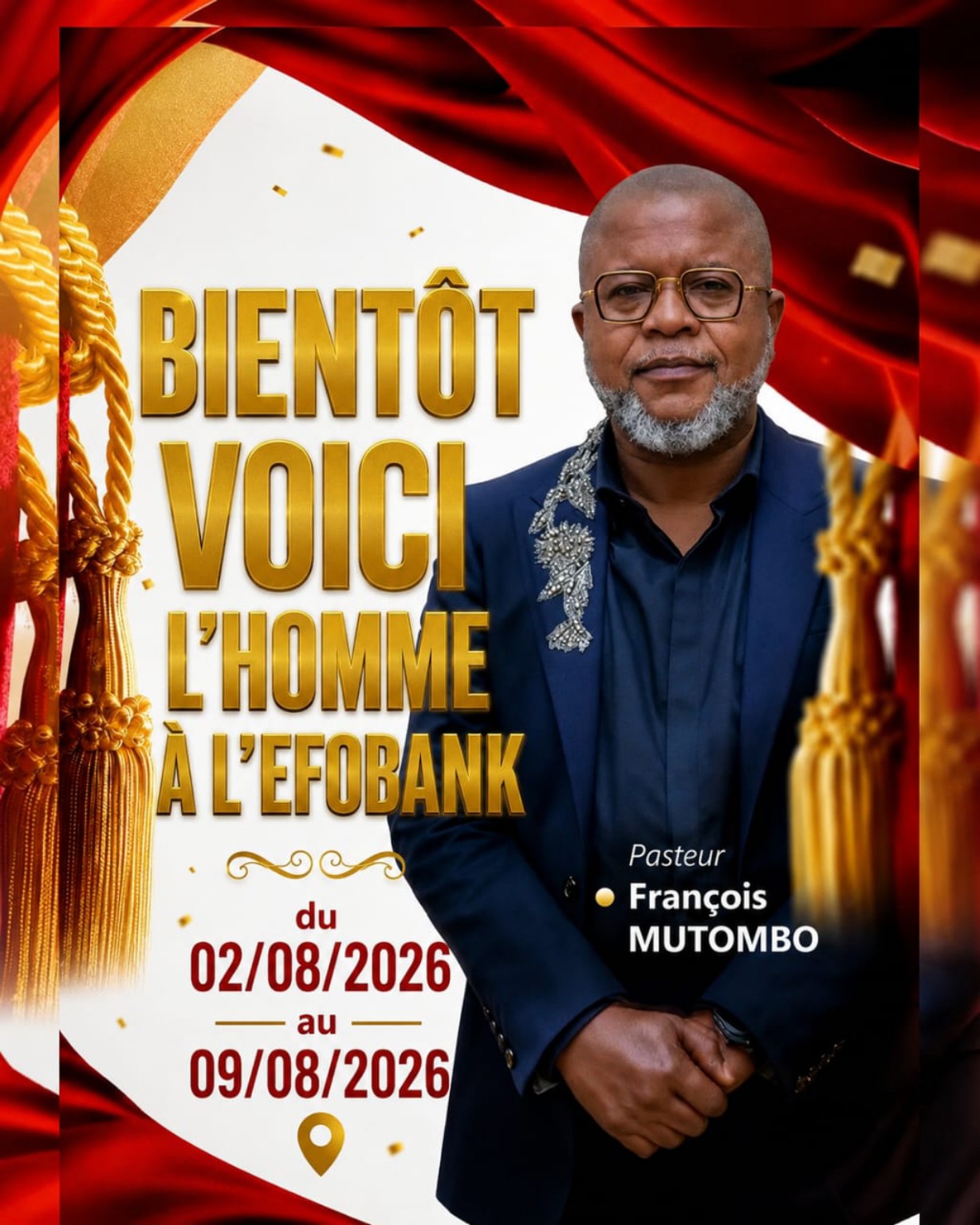 Karibu Père : le Pasteur François Mutombo attendu à la CACVH EFOBANK